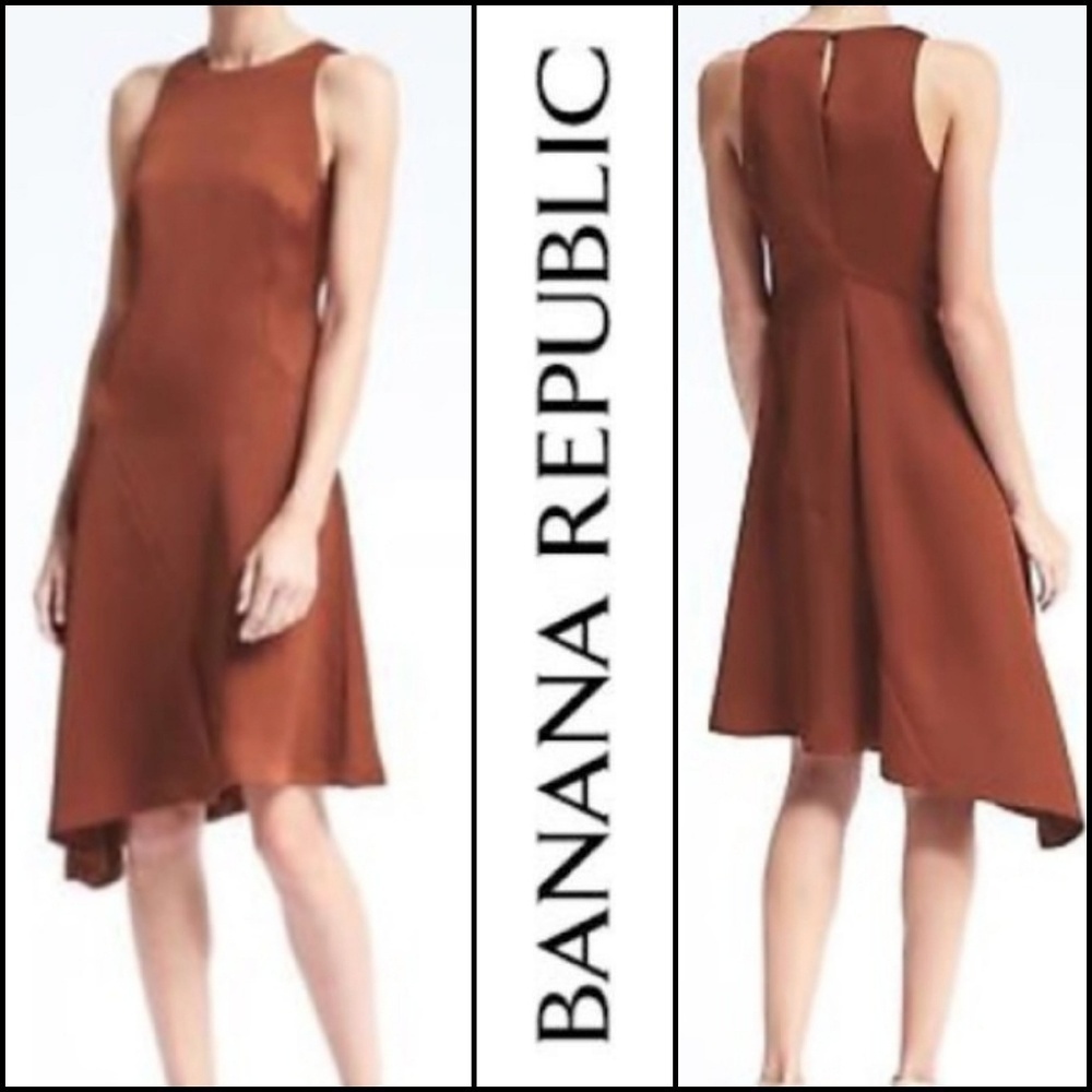 NEW! BANANA REPUBLIC Rust Asymmetrical Bias Cut Sleeveless Dress 8.